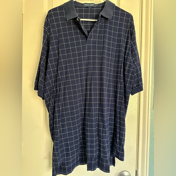 Vintage Polo Ralph Lauren Golf Check Pattern Shirt Mens L Blue Collard - Picture 1 of 3